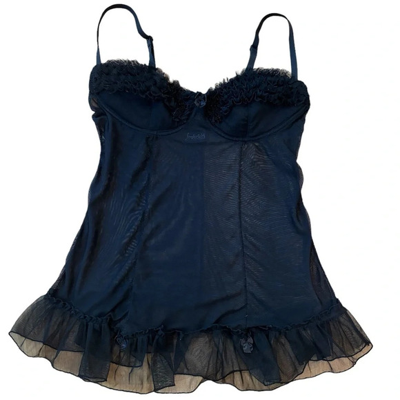 Frederick’s of Hollywood Negligee Lingerie Black Ruffle Bra Top Size Medium - Picture 1 of 8